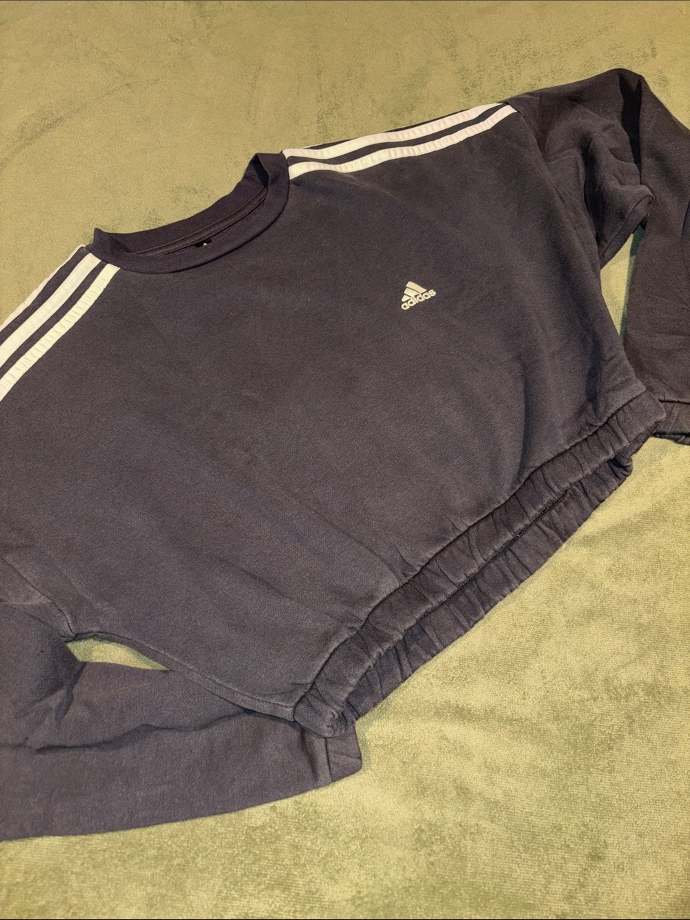 adidas Navy cropped Crewneck Sweatshirt with White Shoulder Stripes